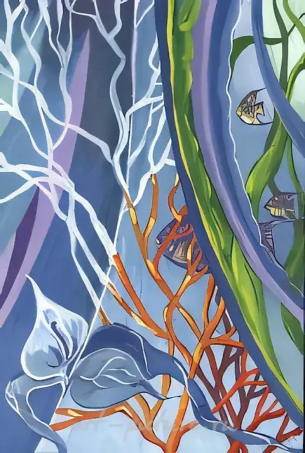 海洋生物，意大利涂料“Fractalis”。浴室壁画草图