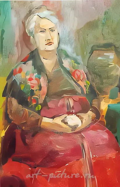 穿着俄罗斯民族服装的阿姨，油画，画布