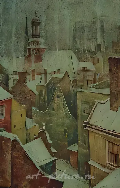 Рига. Триптих. Центральная часть, 1973, темпера на холсте, 90x50
