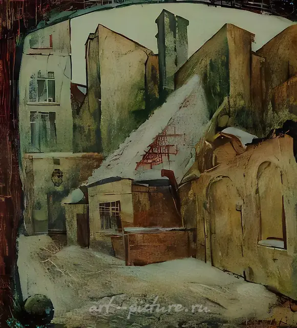 Рига. Триптих. Правая часть, 1973, темпера на холсте, 50x50