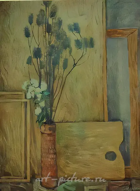 秋天静物与调色板，1982年，蛋彩画布，80x60