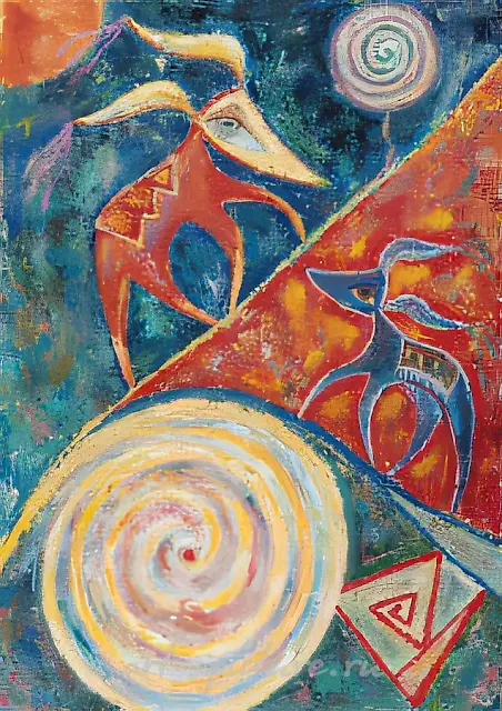 才华与崇拜者。《魔法小毛驴》系列，1997年，布面油画，70x50厘米。