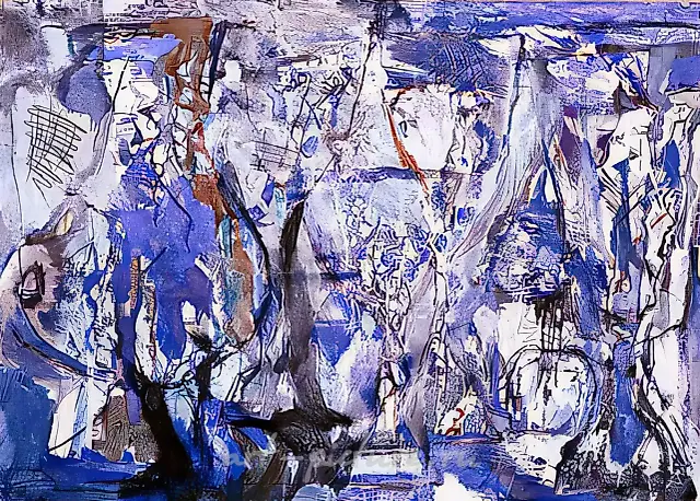 静物与酒杯，1997年，油画、石墨铅笔绘于纸上，80x120。作者所有。
