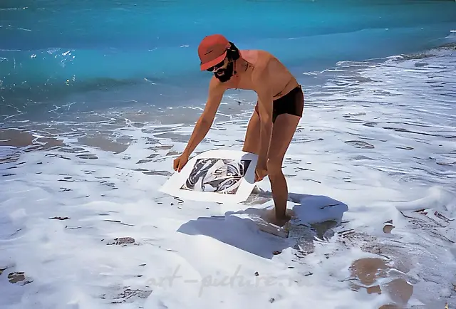 Bathing of Works from the Cherkashin Collection in the Atlantic Ocean, 1994. Miami Beach, Florida