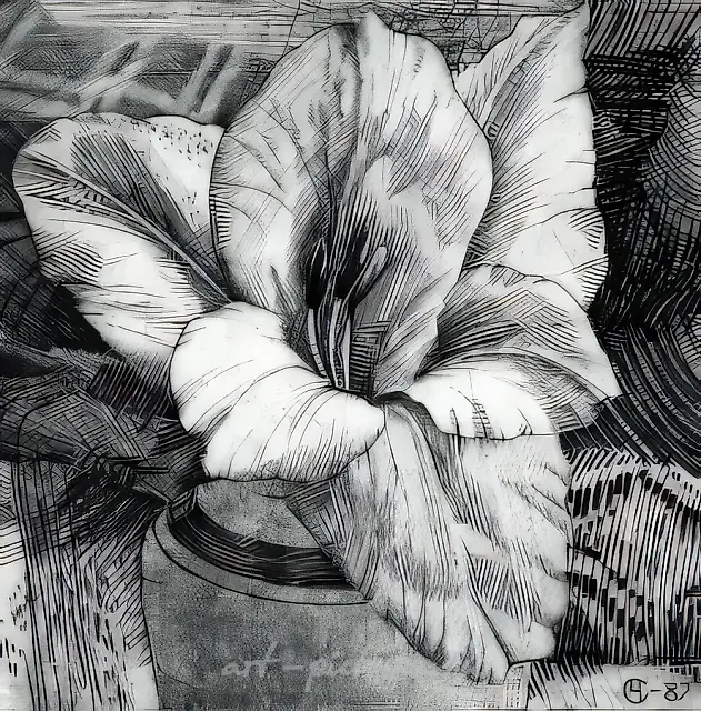剑兰，1987年，铜版，雕刻版画，10×10厘米。作者自藏。
