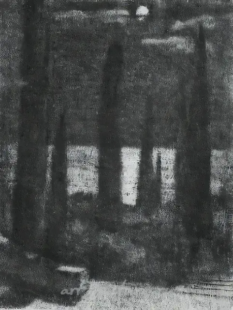 月夜，1982年，铜版，雕刻版画，19x10。作者自藏。
