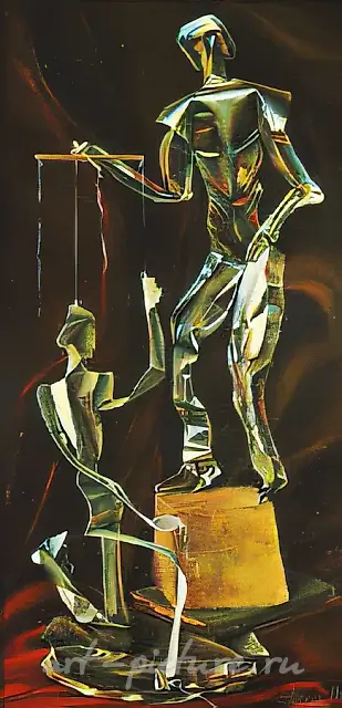 Puppet. From the Series "Inversion", 1988, canvas, oil, 100x50 Private collection