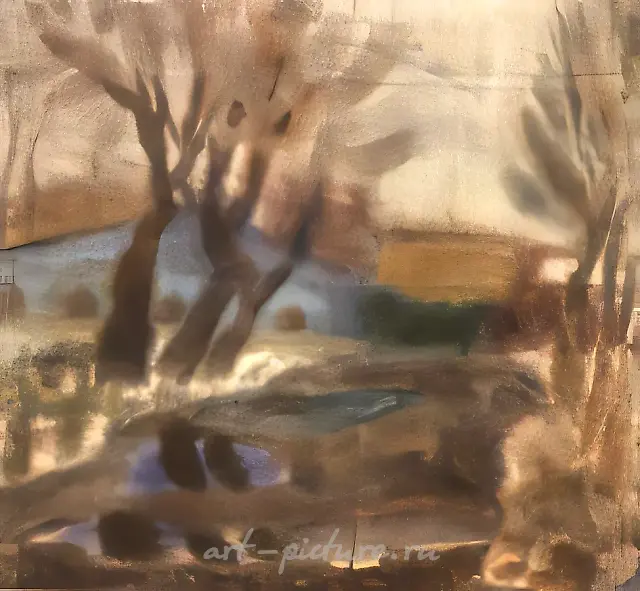 第一场雪，1974年，纸本，水彩，95x104厘米。作者自藏。