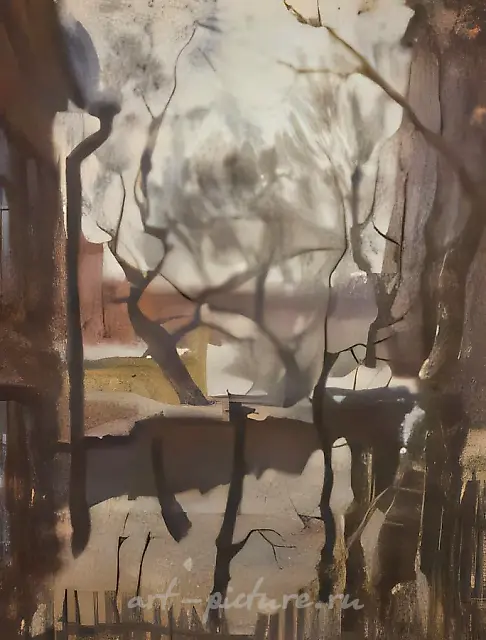 解冻期，1968年，纸本，水彩，101×135厘米。作者自藏。