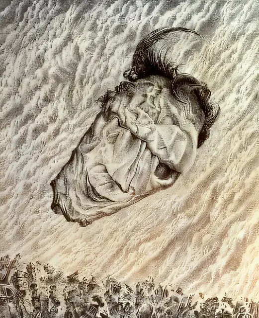 警钟。《警示》系列（装饰画三联画），1986年，纸本，蚀刻，60×50厘米。作者自藏。