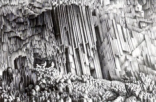 Курильский орган. Из серии «Курильский пограничник», 1977, бумага, тушь, перо, 43х65. Собственность автора
