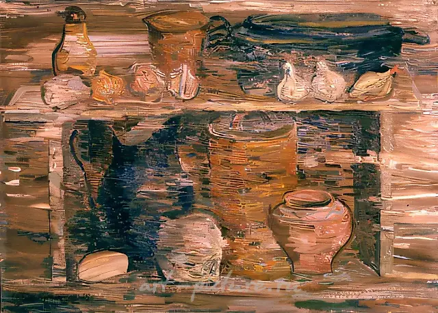 Vegetables and Things, 1978, cardboard, oil, 35x48 Author`s property