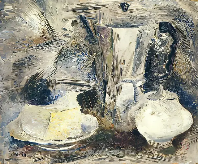 静物与糖罐，1974年，硬纸板，油画，30x37厘米。作者自藏。