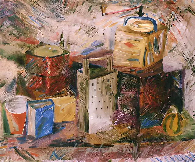 Box, Grater, Coffee-mill, 1990, canvas, oil, 50x60 Property of  "Stanbet" Gallery