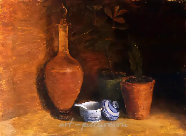 Натюрморт с кактусом, 1986, картон, масло, 35х49 Собственность галереи "Станбет". Москва