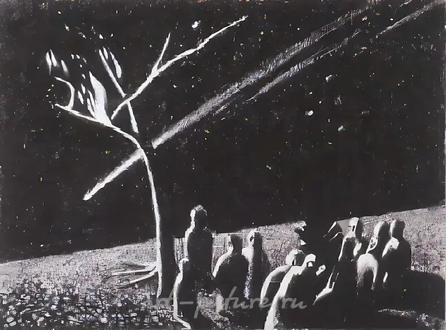 Comet Halley, 1988, paper, lithographic pencil, 21x30 Author`s property