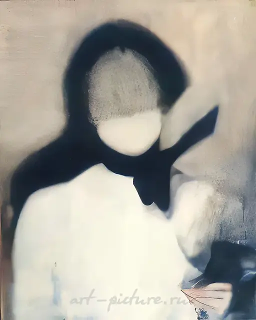 蒙着面纱的女士，1993年，布面油画，100×80厘米。作者自藏。
