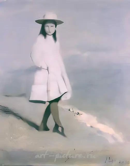 白帽女孩，1994年，布面油画，100x80厘米。作者自藏。