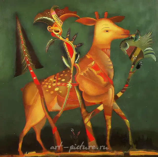 鹿，1992年，布面油画，100×100厘米。作者自藏。