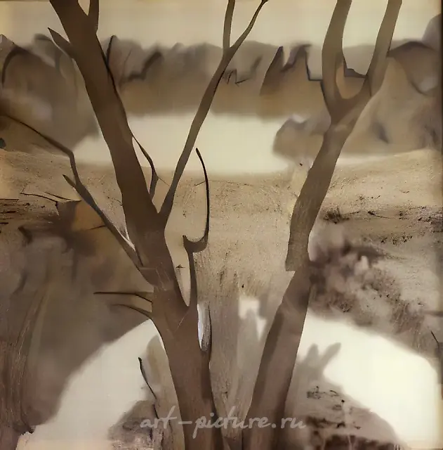 Landscape with Trees, 1994, silk, dye-stuff, 90x85