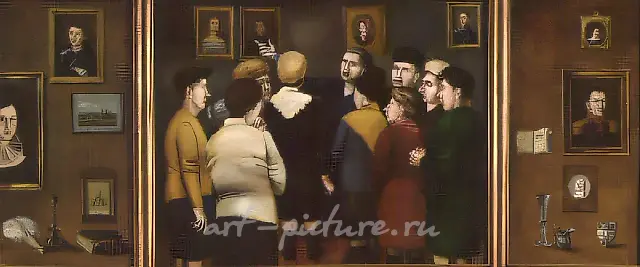 At a Museum (triptych), 1988, canvas, oil, 150x80, 150x120, 150x80 Author`s property