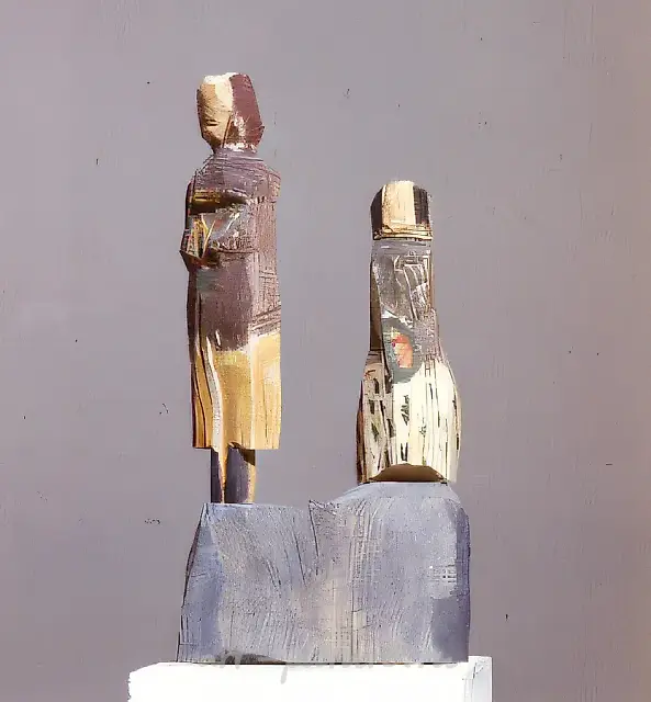 伊拉与阿夏，1986年，彩色木雕，35×28×10厘米。伊·扎图洛夫斯卡娅收藏。莫斯科