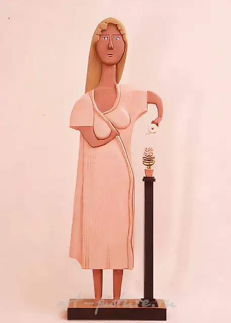 早晨，1994年，着色木雕，高75