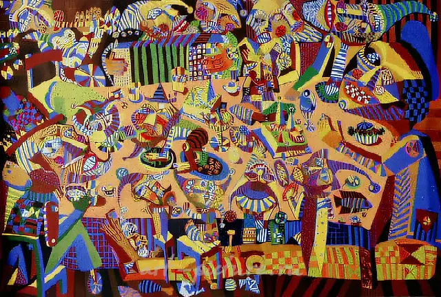 小丑的盛宴，1990年，布面油画，100×150。作者收藏。