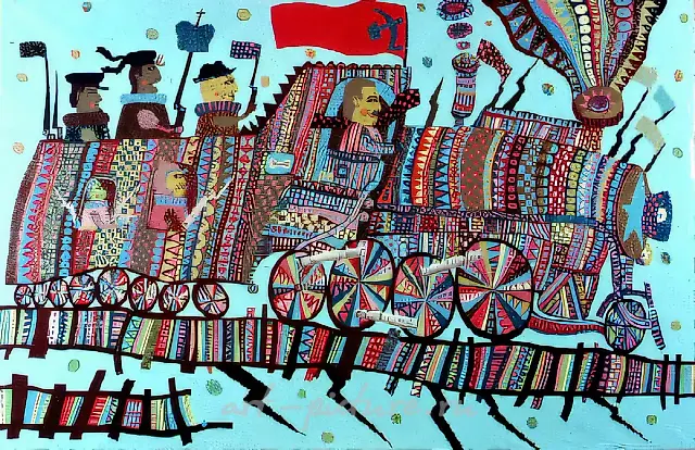 蒸汽机车，1993年，纸本，水粉，35×50厘米。作者收藏。