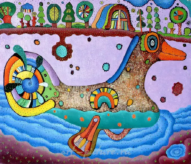 小鸭子，1994年，布面油画，38x45厘米。私人藏品。美国。
