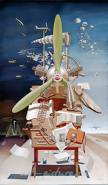 Still Life "Aviation", 1981, DVP, tempera, 190x92 Author`s property