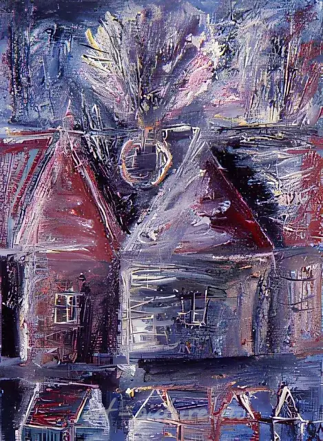 屋顶上的花束，1990年，布面油画，50×40厘米。私人收藏。