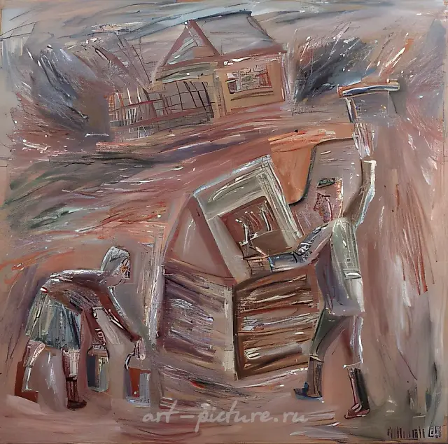 在井边，1985年，布面油画，115×115厘米。作者收藏。