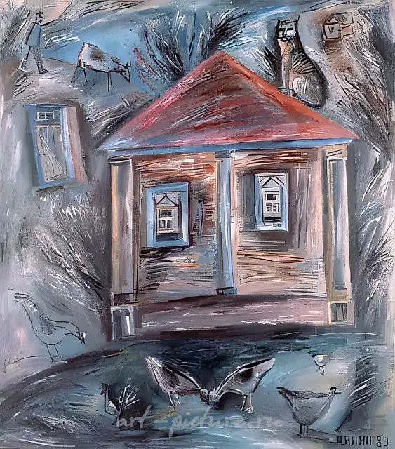 有猫的房子，1988年，布面油画，160x130厘米。作者收藏。