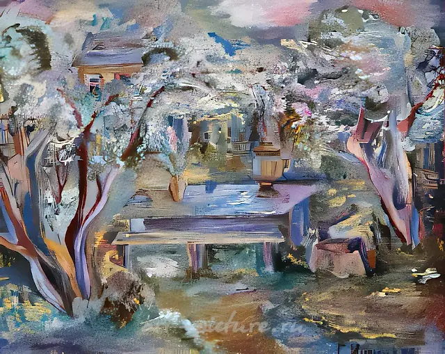 花园里的桌子，1990年，布面油画，50×60厘米。私人收藏。