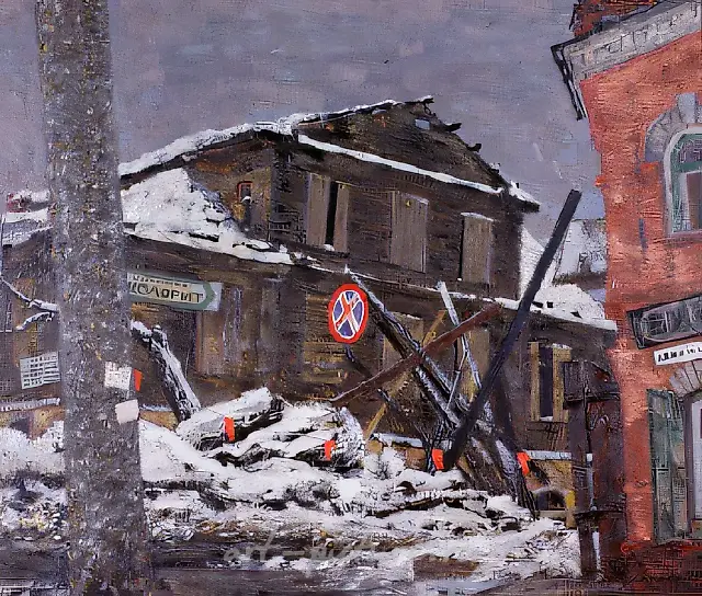 列宁街，1990年，布面油画，75x88。作者收藏。
