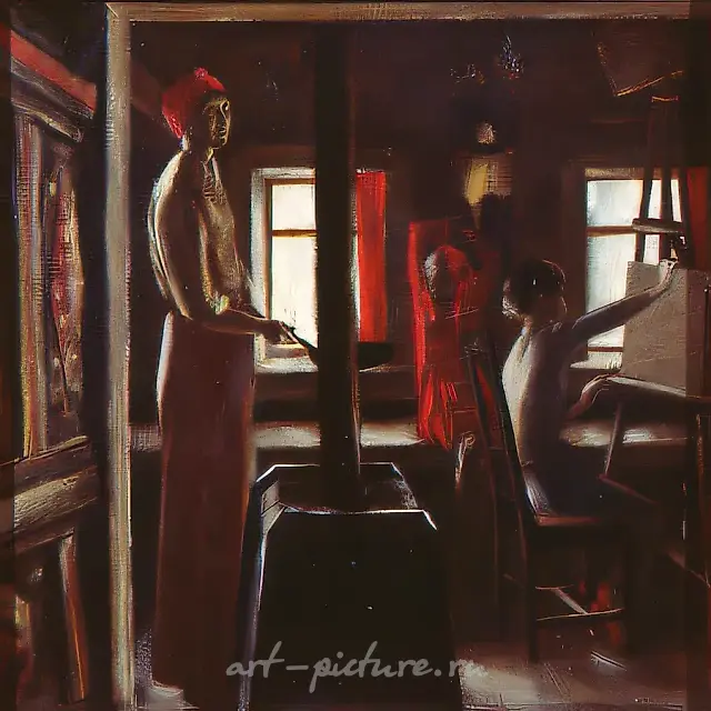 在乡间别墅，1980年，纤维板，油画，30x30厘米。基谢廖娃私人收藏。
