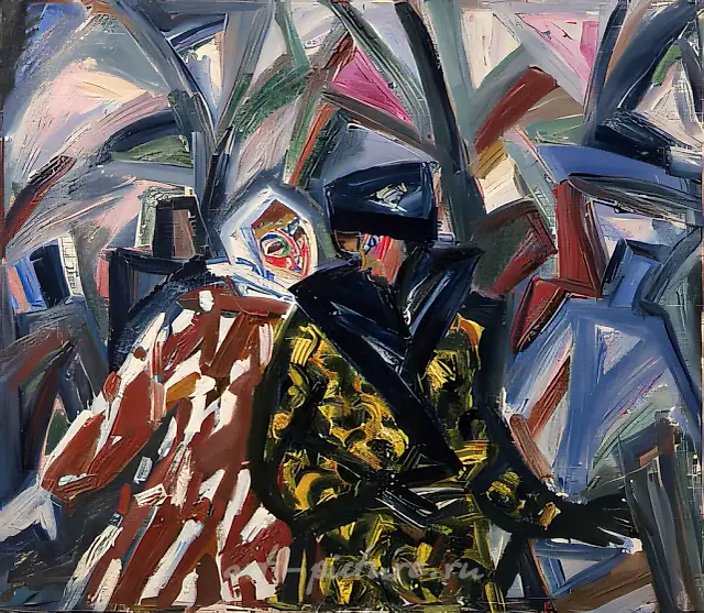 与纳扎连科散步，1990年，布面油画，125×140，私人收藏