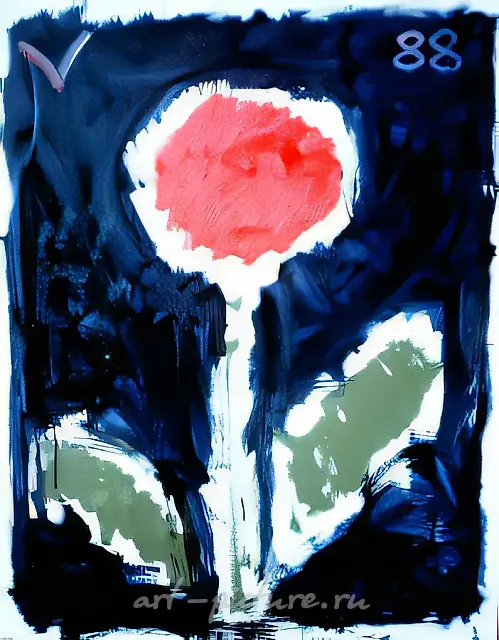 紫色花朵，1988年，布面油画，90×60厘米。私人收藏。