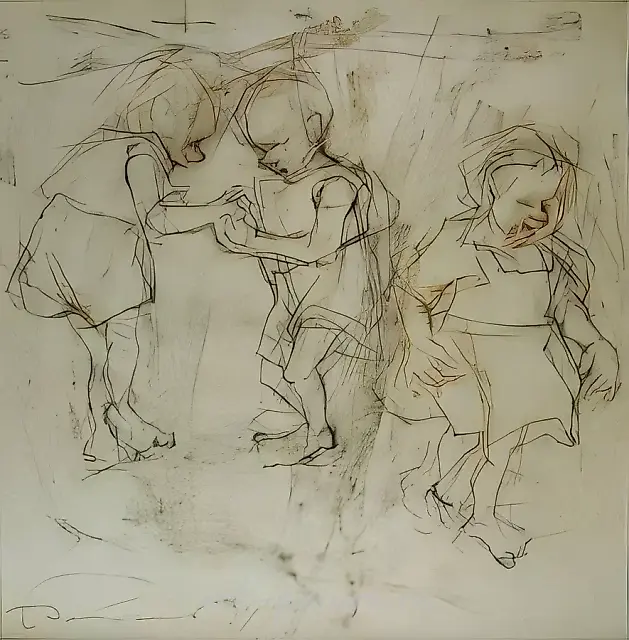 儿童，1994年，薄纸，炭笔，粉彩，49×47 厘米，作者自藏