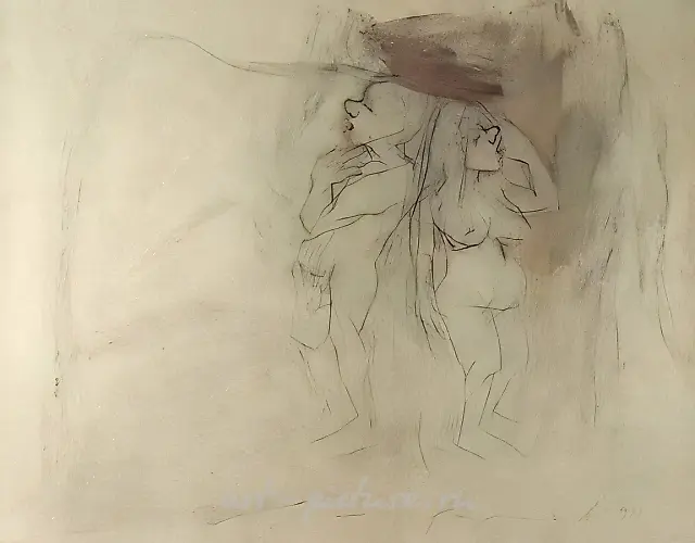 二人，1994年，淡色纸，炭笔，粉彩，48.5×63 厘米，作者所有
