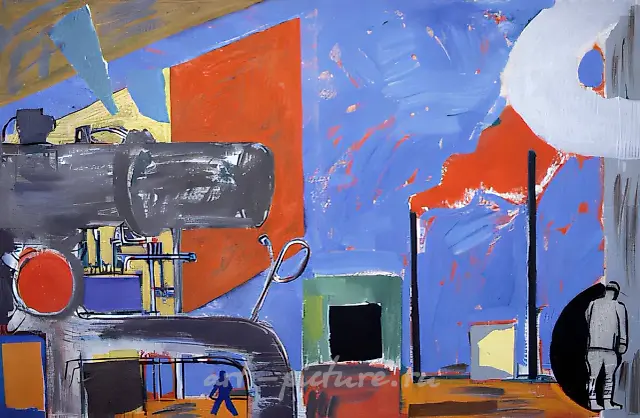 乌奇克尔（中亚缝线），1987年，布面油画，拼贴，97x150厘米。作者自藏。