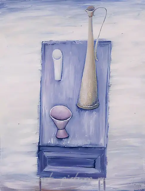 静物与水壶，1991年，布面油画，100x75。作者自藏。