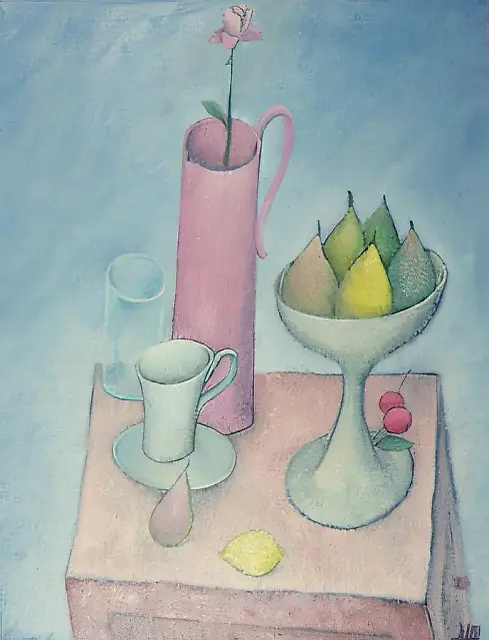 粉色静物，1991年，布面油画，60×40厘米。私人收藏，日本。