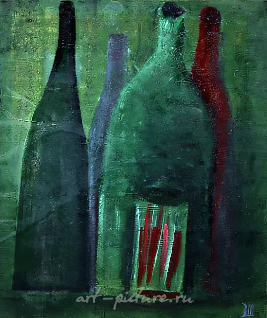 绿色瓶子，1991年，布面油画，77×65厘米。私人收藏。莫斯科。