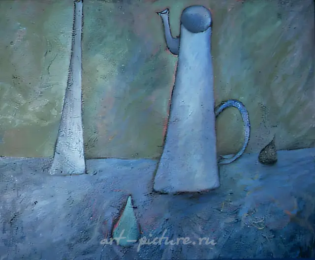 瓶子和壶，1991年，布面油画，80x100厘米。私人收藏。伦敦。