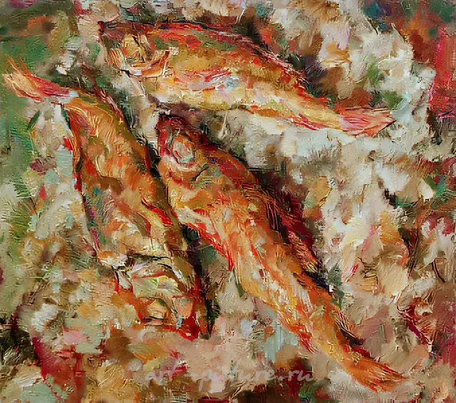 金色锦鲤，1989年，油画，60x60厘米。私人收藏。