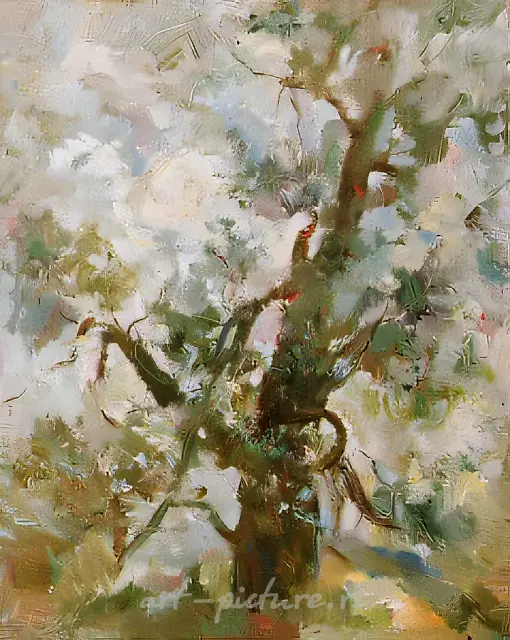 树，落日，1990年，布面油画，100×80厘米。作者自藏。
