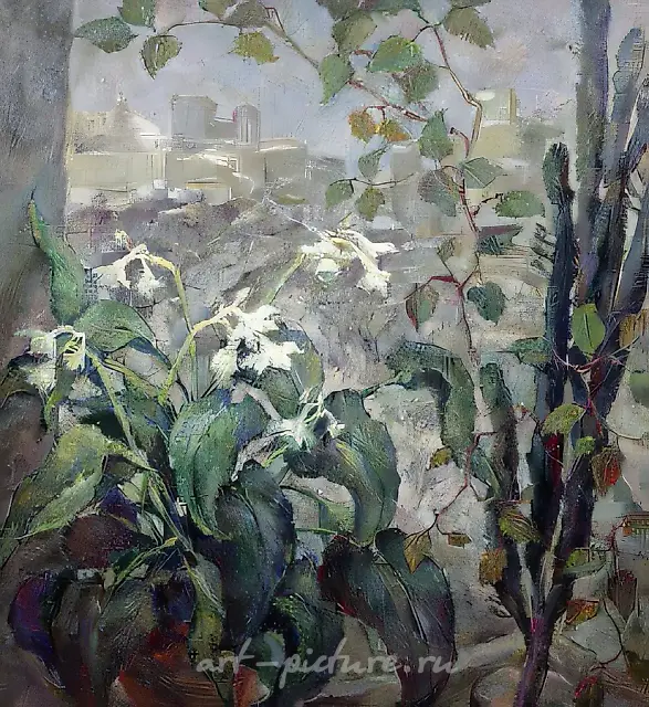 窗外，1993年，布面油画，110×90厘米。作者藏。
