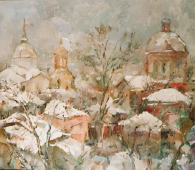 冬季的谢尔普霍夫，1992年，油画，画布，70x80厘米。作者自藏。